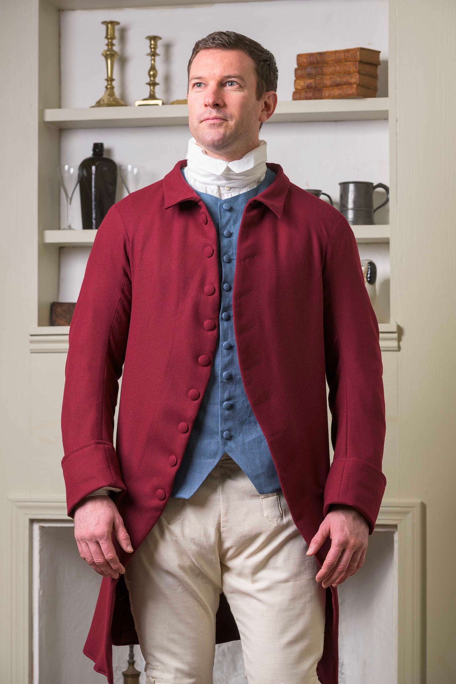 1770's Woolen Frock Coat - Falling Collar | Cranberry