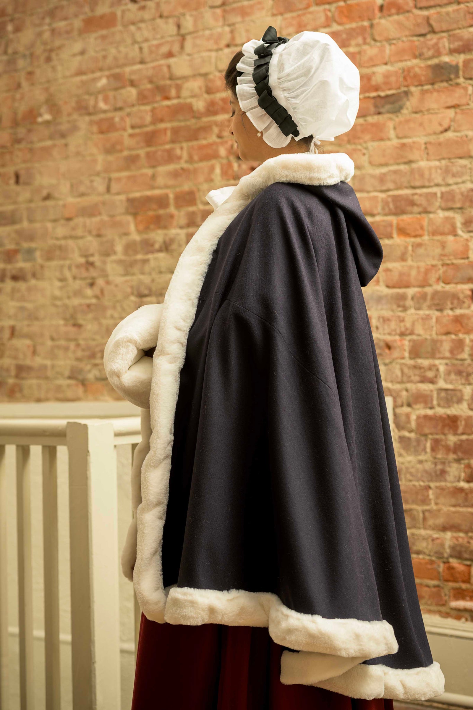 Fur Trimmed Cloak | Navy