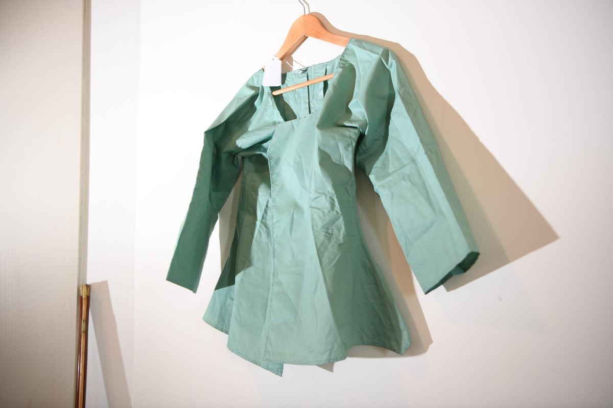 Polished Cotton Short Gown - Sage Green - Small | SD115