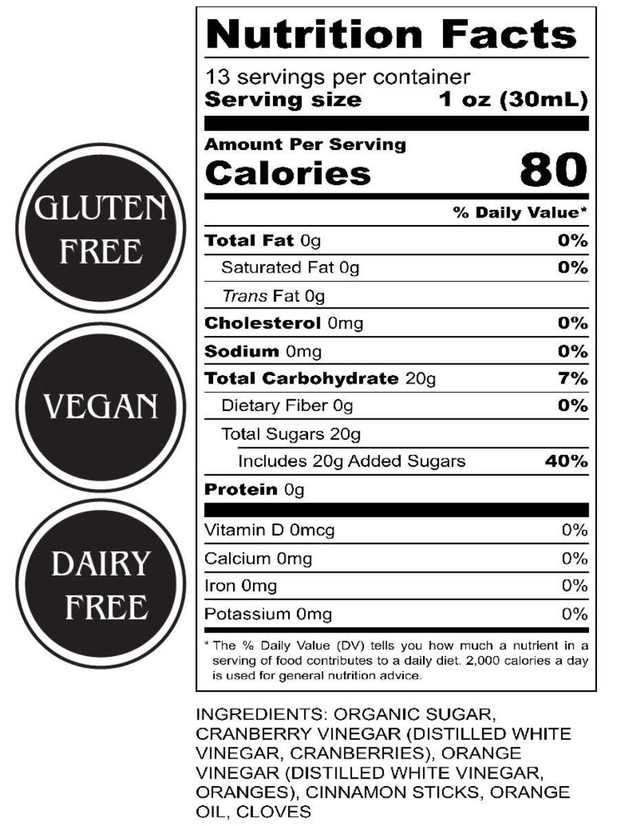 Spiced Cranberry Orange Shrub: 13 oz.