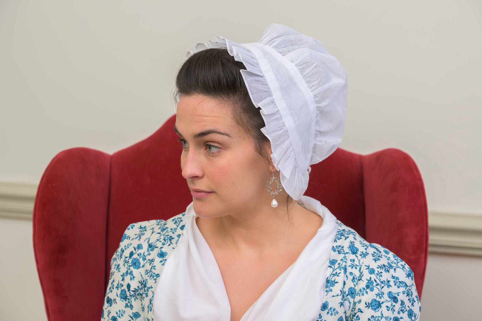 Long Ruffled Linen Organdy Cap