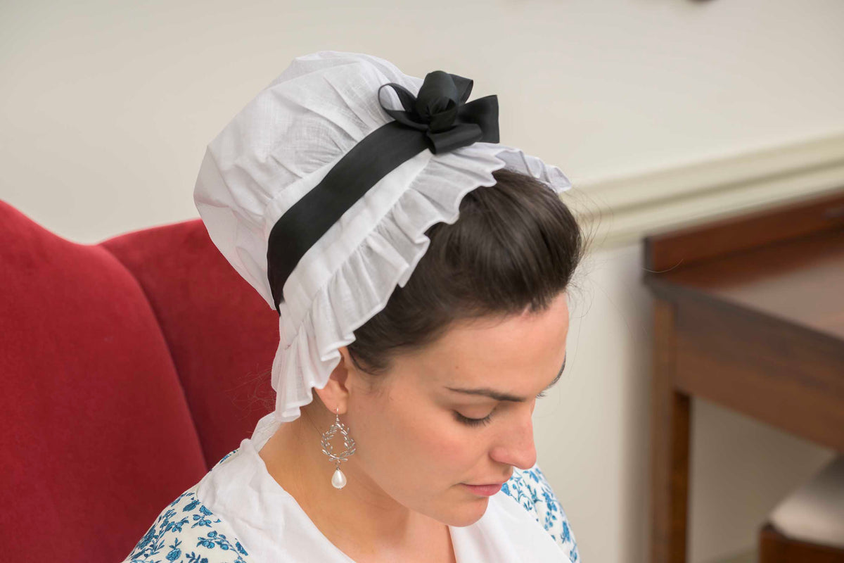 Long Ruffled Linen Organdy Cap