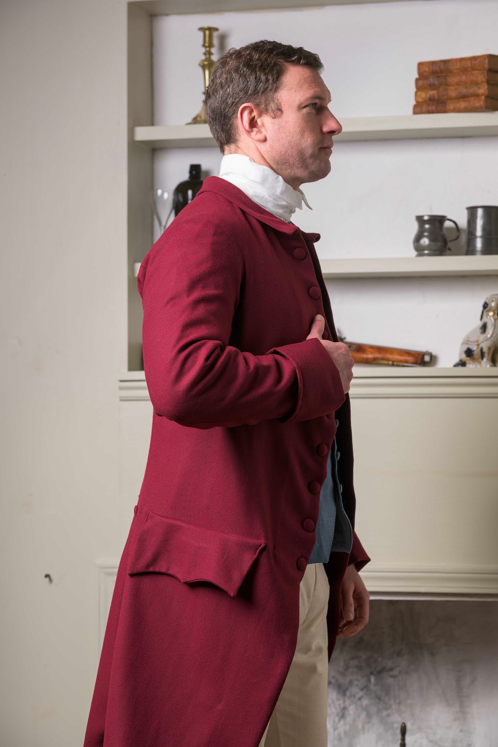1770's Woolen Frock Coat - Falling Collar | Cranberry