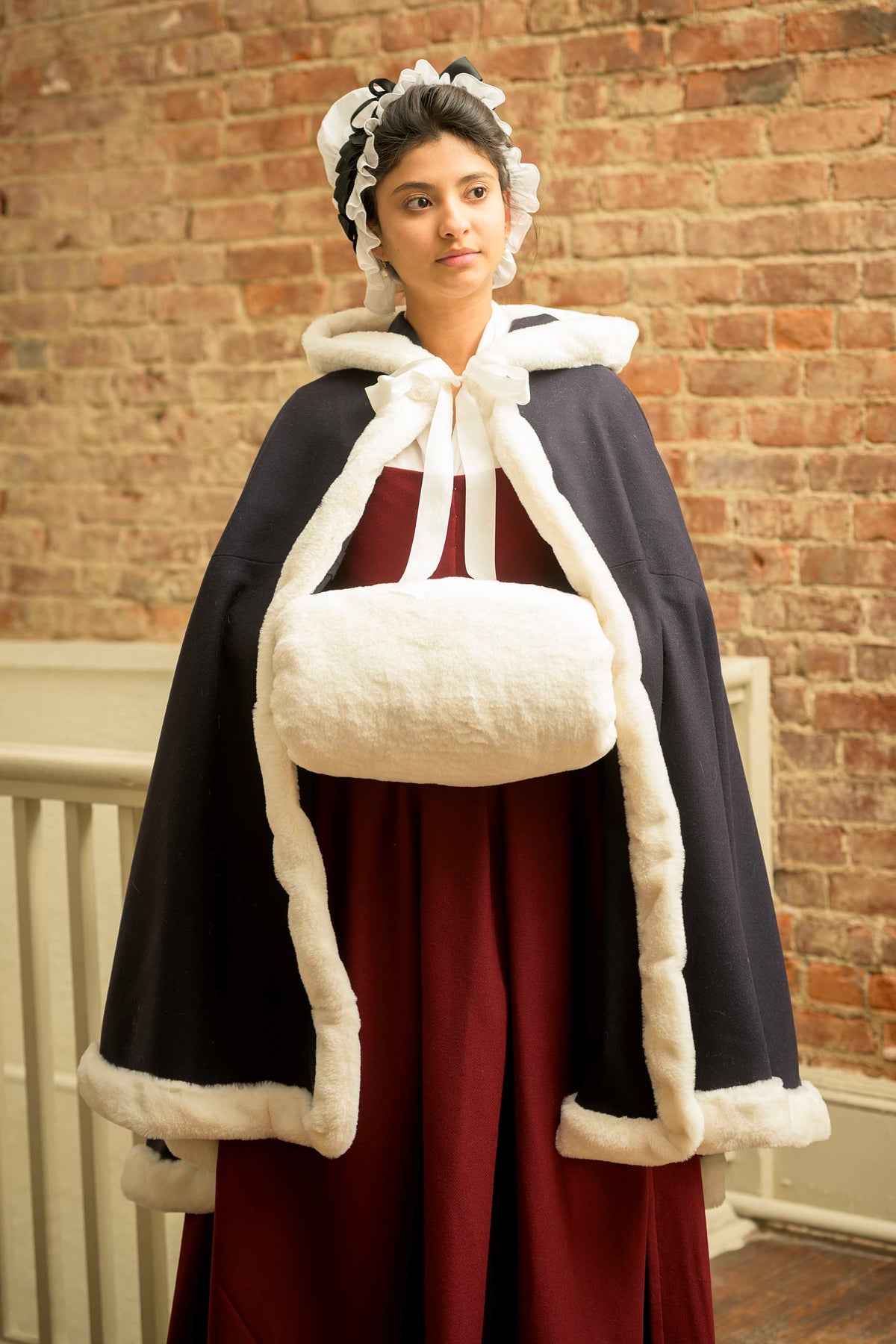 Fur Trimmed Cloak | Navy