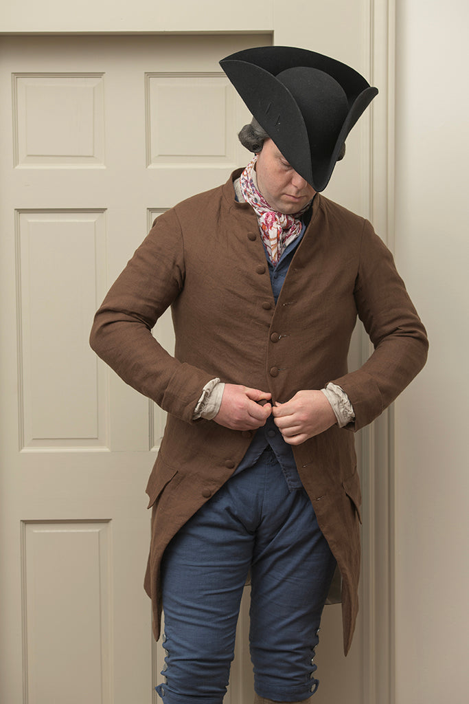 Manteau de redingote en lin des années 1770 - Col court | Brun