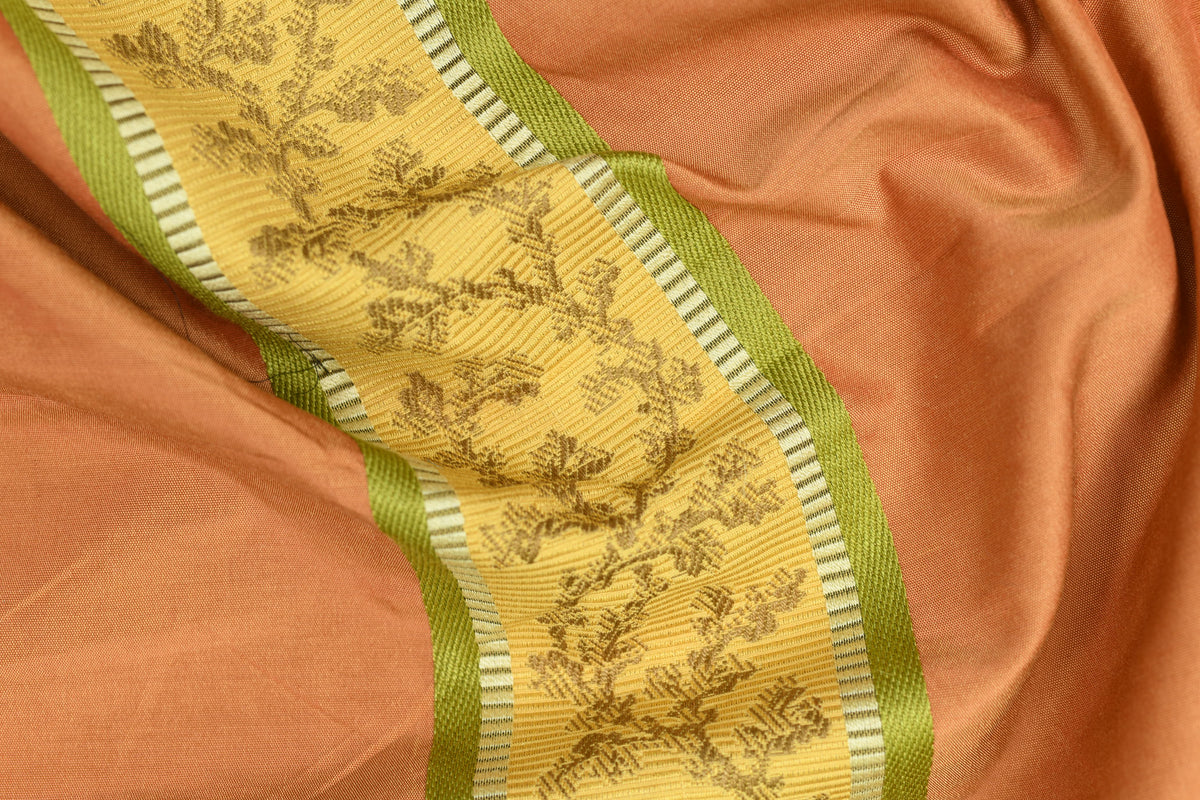 Orange and Floral Stripe Silk Taffeta