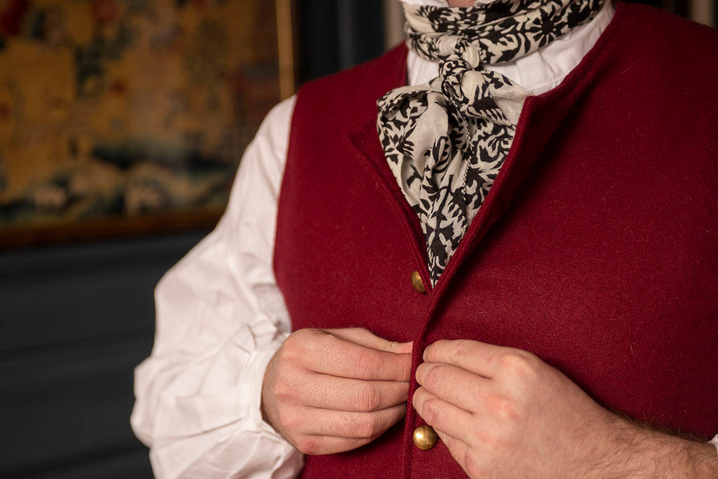 Button Details of Red 1760&#39;s Waistcoat from Samson Historical.