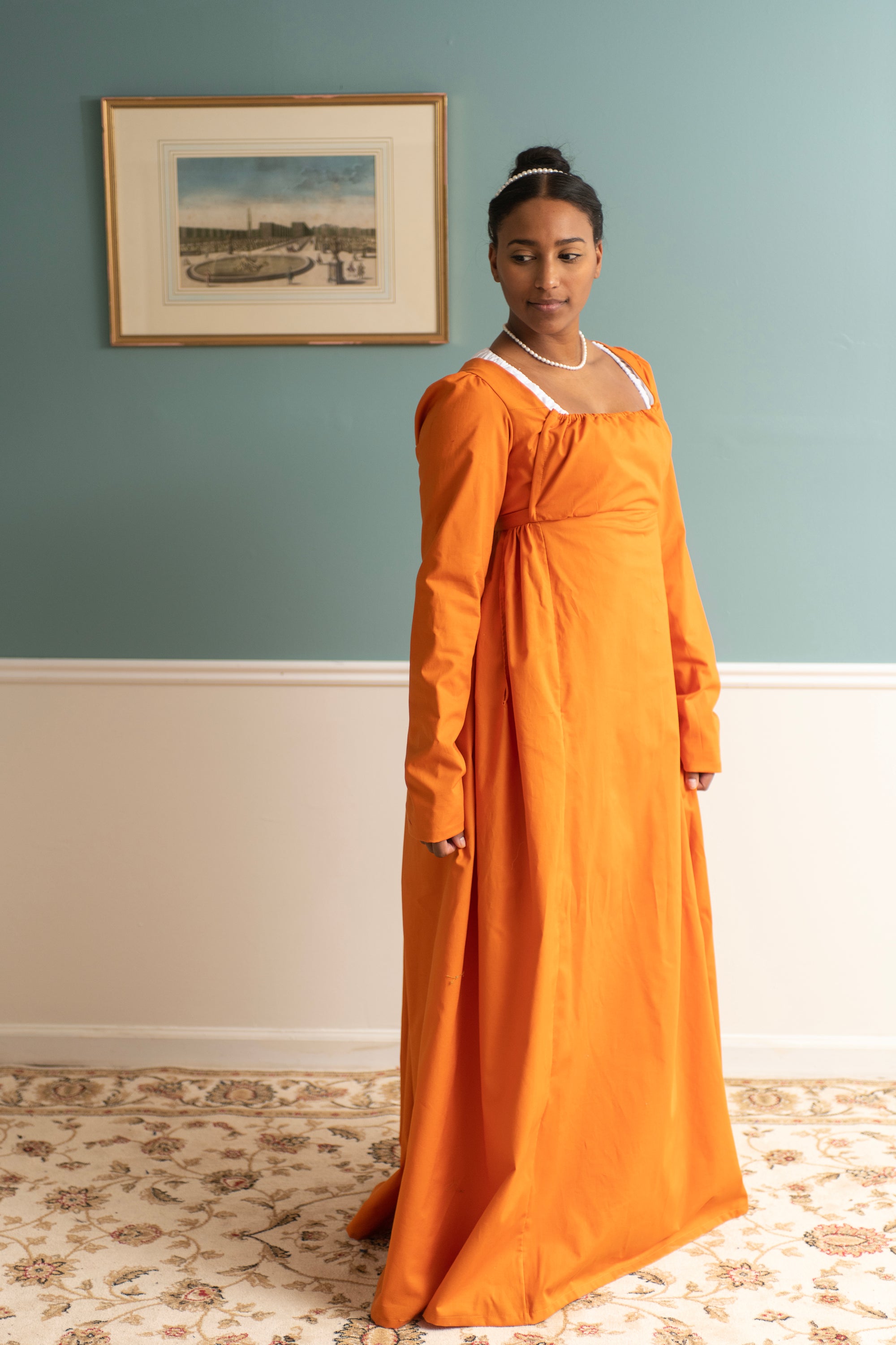 Manches longues orange coucher de soleil | Robe Régence