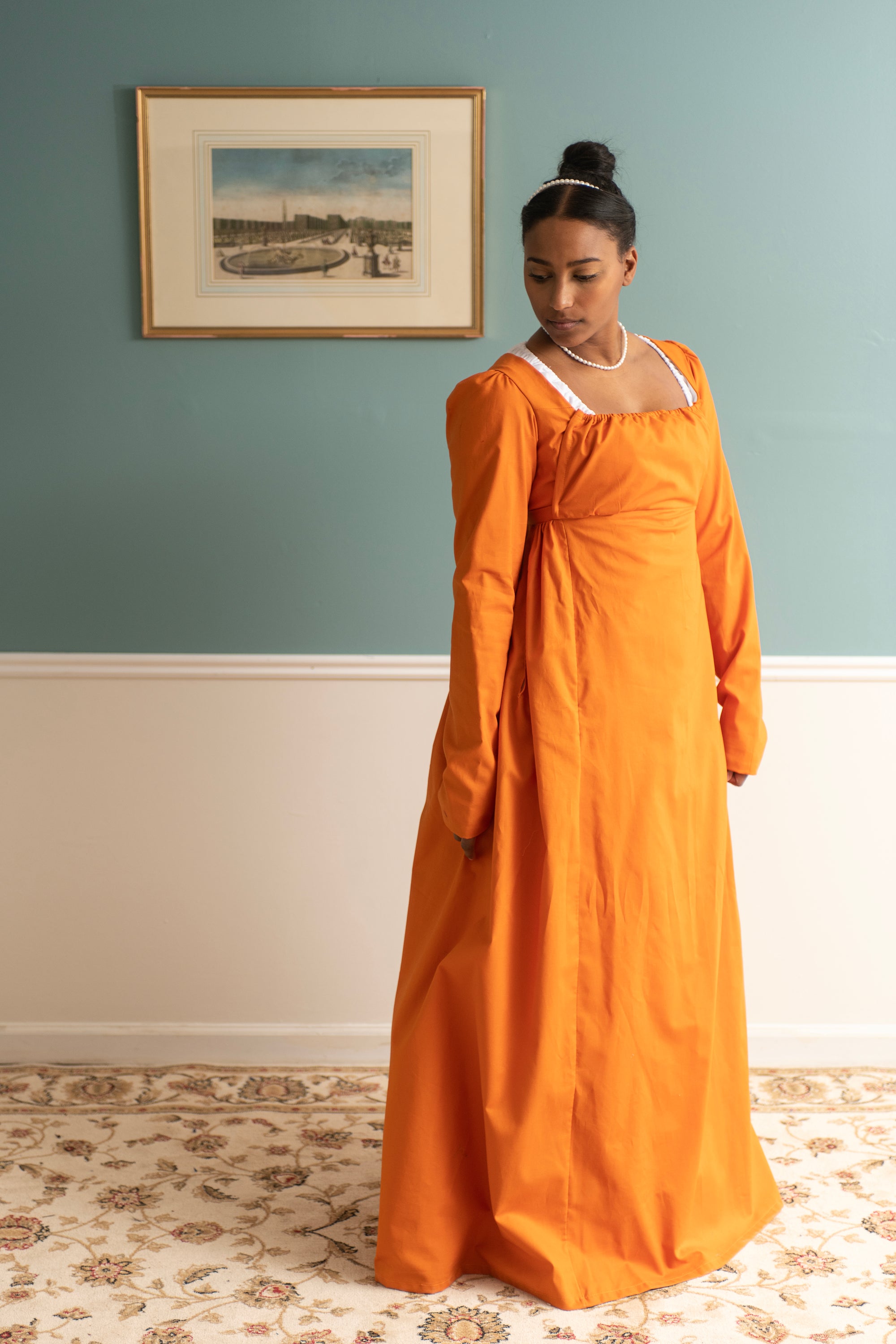 Manches longues orange coucher de soleil | Robe Régence