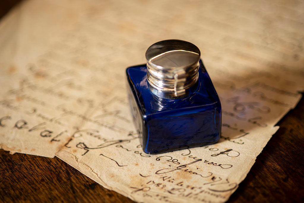 18th Century Inkwell with Blue Glass