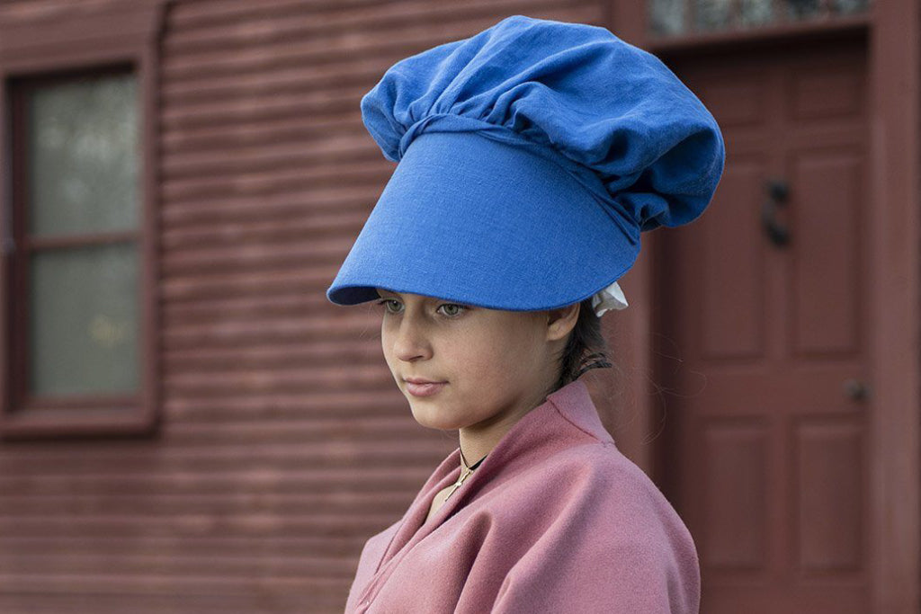 18th Century Market Bonnet from Samson Historical - Blue Linen