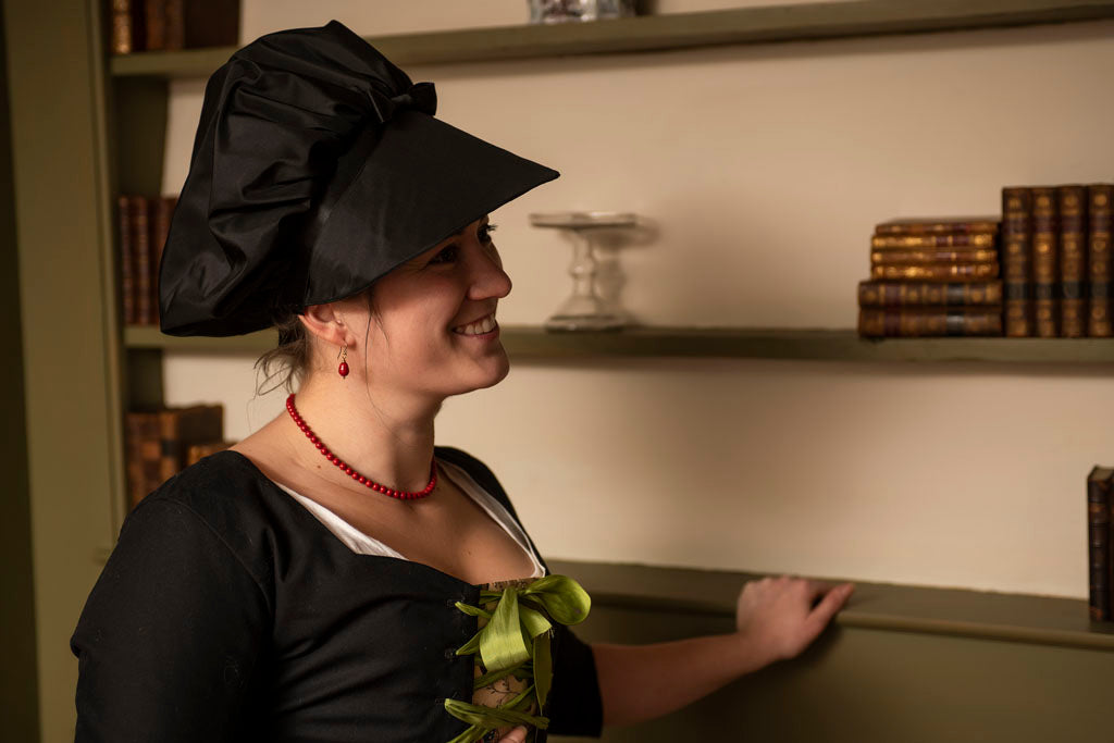 Black Silk Market Bonnet for Colonial American Reenacting