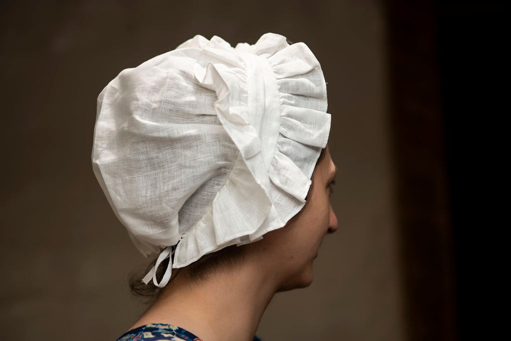 18th Century Double Ruffle Linen Cap