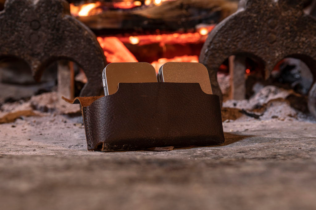 Double Tin Leather Pouch for Fire Starting Samson Historical