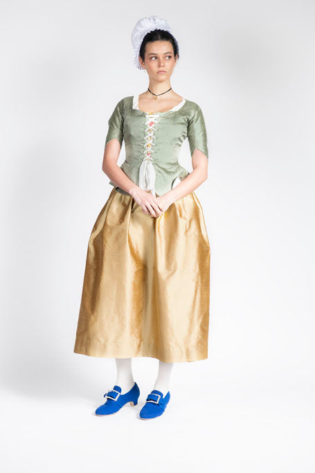 18th Century Women&#39;s Jacket from Samson Historical - Green Silk Fanfare