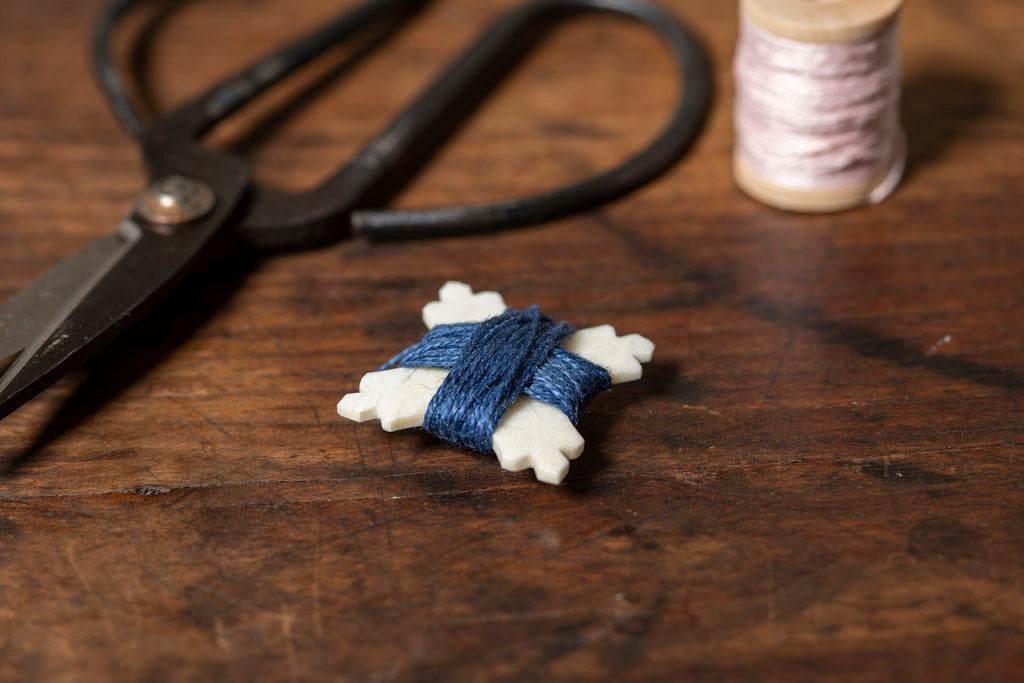 18th Century Bone Thread Winders from Samson Historical - Blue Thread