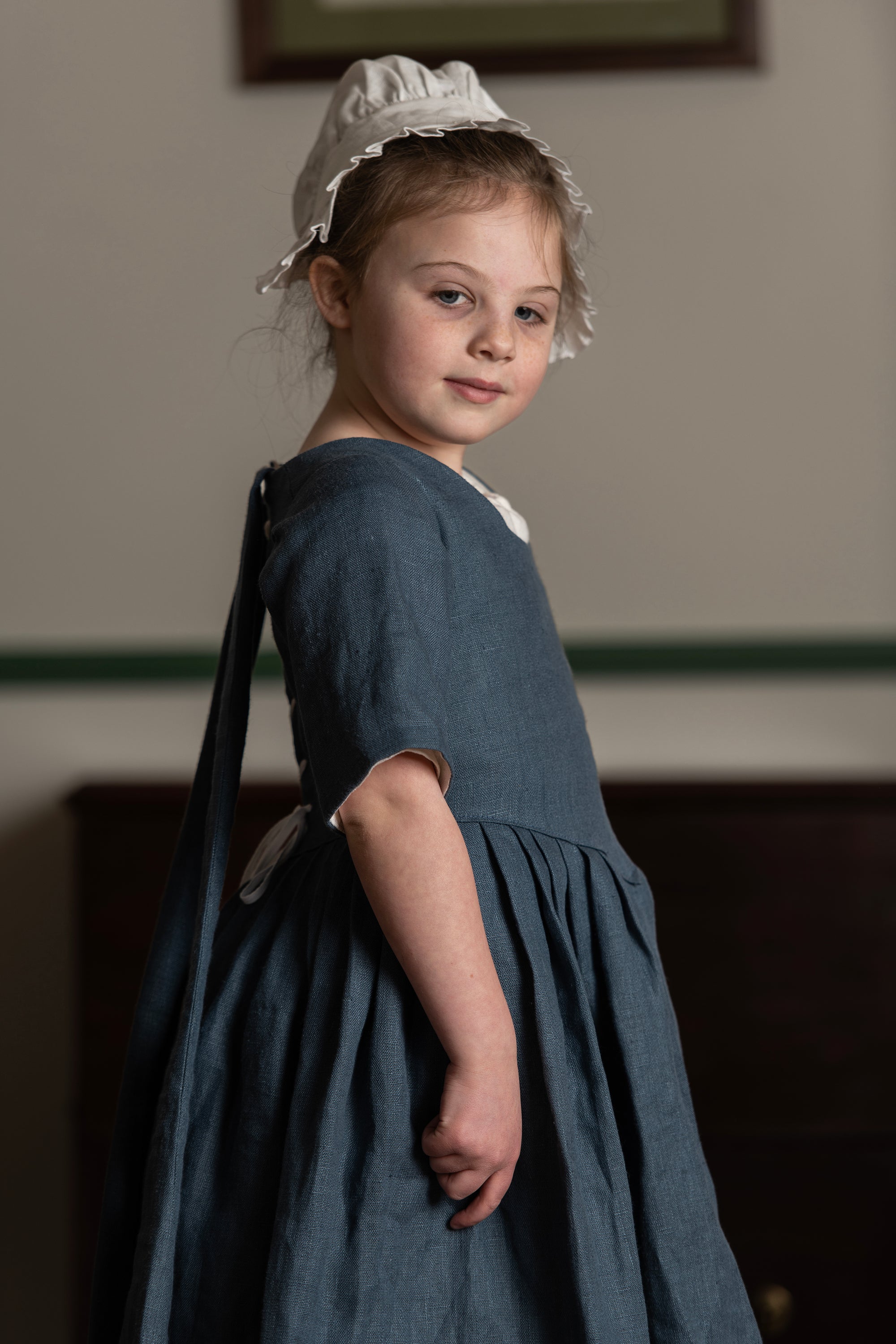 Girls Gown | Blue Linen