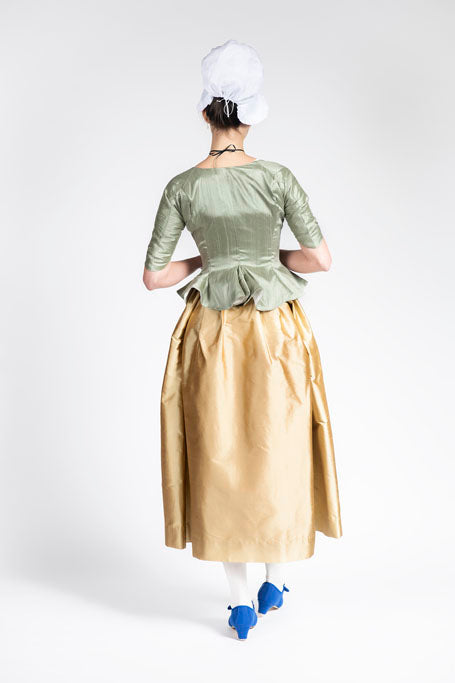 18th Century Women&#39;s Jacket from Samson Historical - Green Silk Fanfare