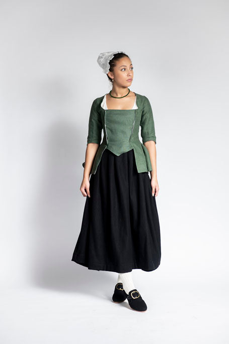 18th Century Women&#39;s Jacket from Samson Historical - Green Linen Provincial